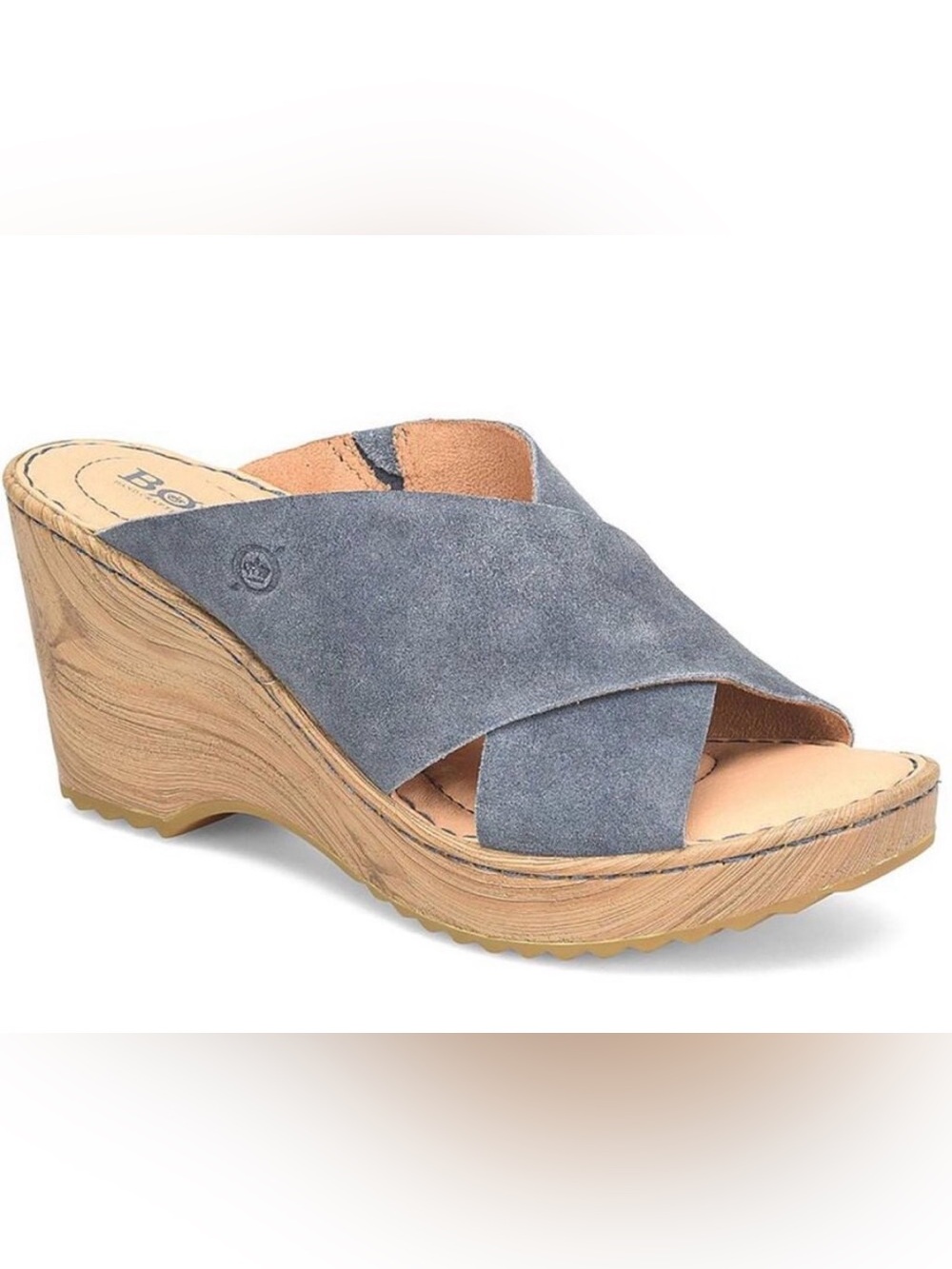 Born Womens Nora Blue Suede Peep-Toe Slip-On Platform Sandals Shoes NWT - Picture 5 of 5